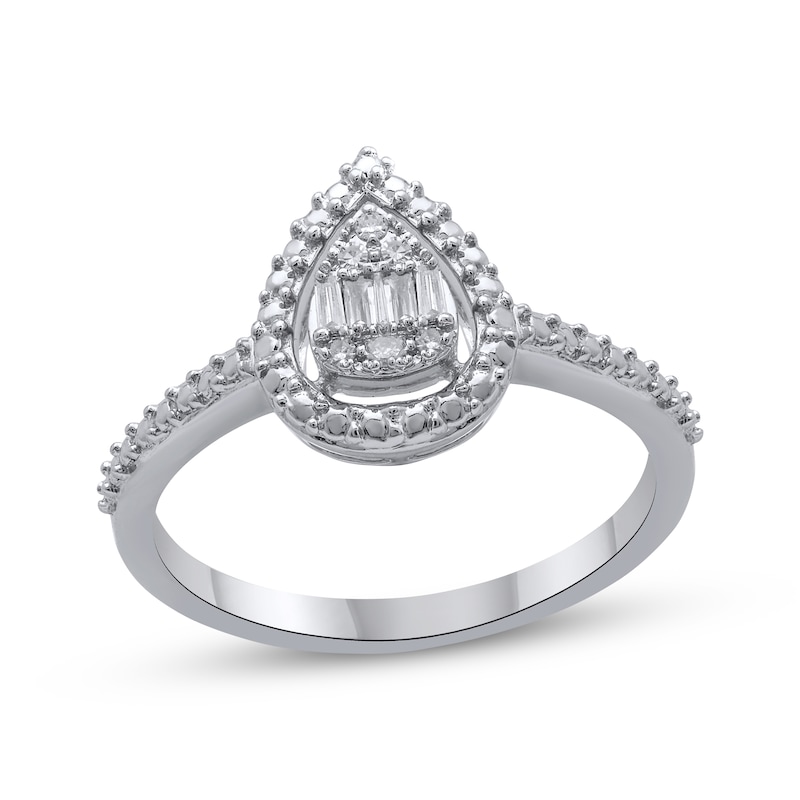 Main Image 1 of Round & Baguette-Cut Multi-Diamond Pear-Shaped Promise Ring 1/15 ct tw Sterling Silver