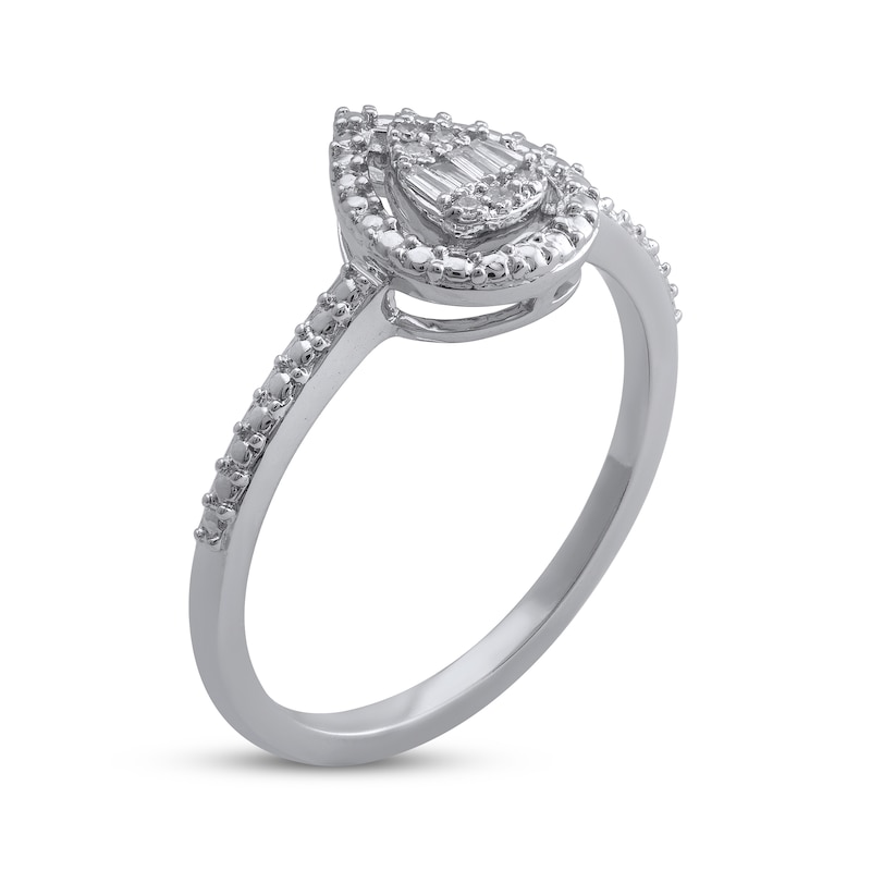 Main Image 2 of Round & Baguette-Cut Multi-Diamond Pear-Shaped Promise Ring 1/15 ct tw Sterling Silver
