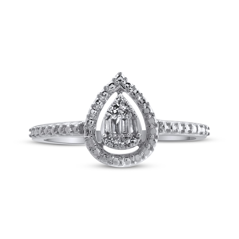 Main Image 3 of Round & Baguette-Cut Multi-Diamond Pear-Shaped Promise Ring 1/15 ct tw Sterling Silver