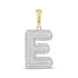Diamond Puff Letter E Initial Charm 1/3 ct tw 10K Yellow Gold