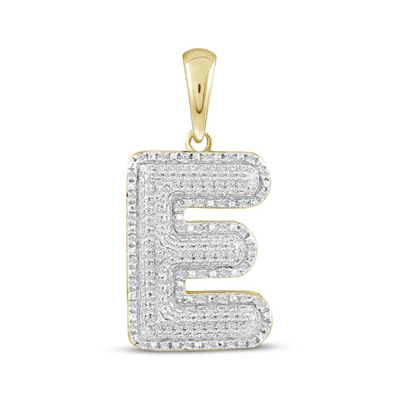 Diamond Puff Letter E Initial Charm 1/3 ct tw 10K Yellow Gold