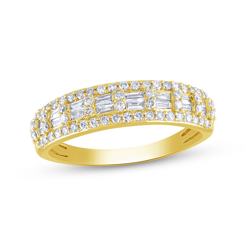 Main Image 1 of Now + Forever Baguette & Round-Cut Diamond Anniversary Ring 1/2 ct tw 14K Yellow Gold