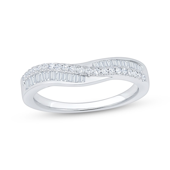 Now + Forever Baguette & Round-Cut Diamond Contour Anniversary Ring 1/3 ct tw 10K White Gold