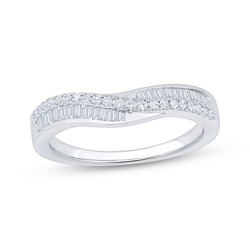 Main Image 1 of Now + Forever Baguette & Round-Cut Diamond Contour Anniversary Ring 1/3 ct tw 10K White Gold