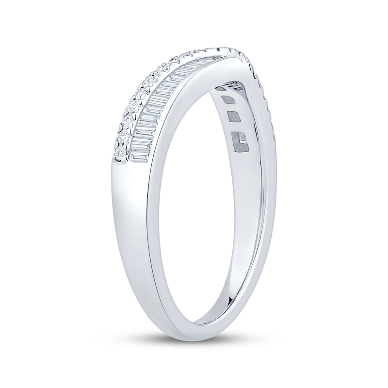 Main Image 2 of Now + Forever Baguette & Round-Cut Diamond Contour Anniversary Ring 1/3 ct tw 10K White Gold