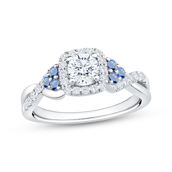 Now + Forever Round-Cut Diamond & Natural Blue Sapphire Engagement Ring 3/4 ct tw 14K White Gold