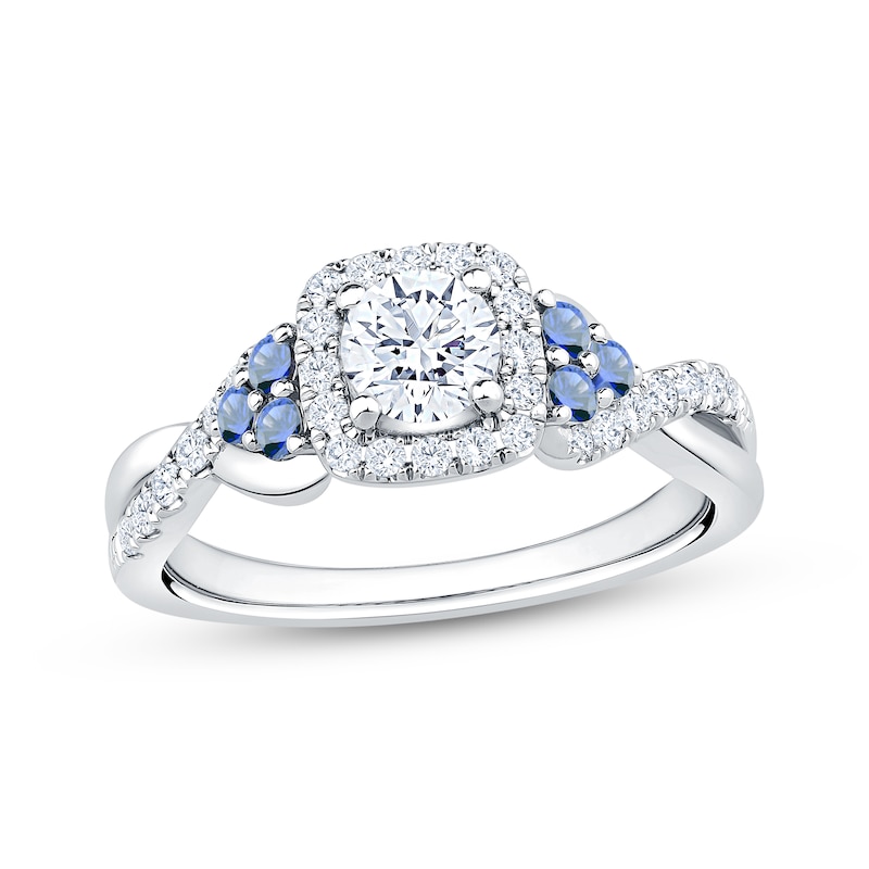 Main Image 1 of Now + Forever Round-Cut Diamond & Natural Blue Sapphire Engagement Ring 3/4 ct tw 14K White Gold