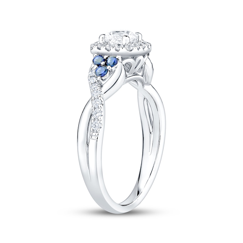 Main Image 2 of Now + Forever Round-Cut Diamond & Natural Blue Sapphire Engagement Ring 3/4 ct tw 14K White Gold