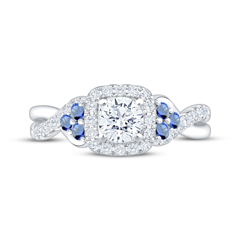 Main Image 3 of Now + Forever Round-Cut Diamond & Natural Blue Sapphire Engagement Ring 3/4 ct tw 14K White Gold