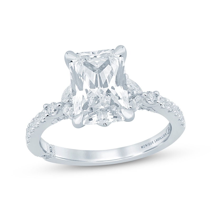 Main Image 1 of Monique Lhuillier Bliss Radiant-Cut Lab-Grown Diamond Engagement Ring 3-3/8 ct tw 18K White Gold