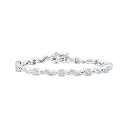 Multi-Diamond Circle & Wave Link Bracelet 1 ct tw 10K White Gold 7.25"