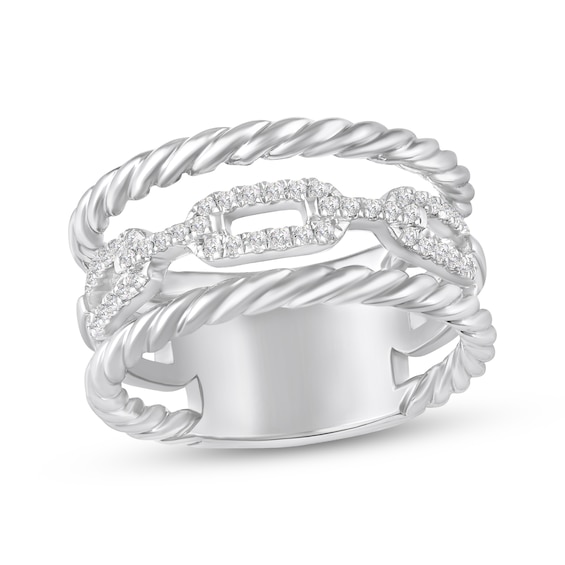 White Lab-Created Sapphire Three-Row Ring Sterling Silver