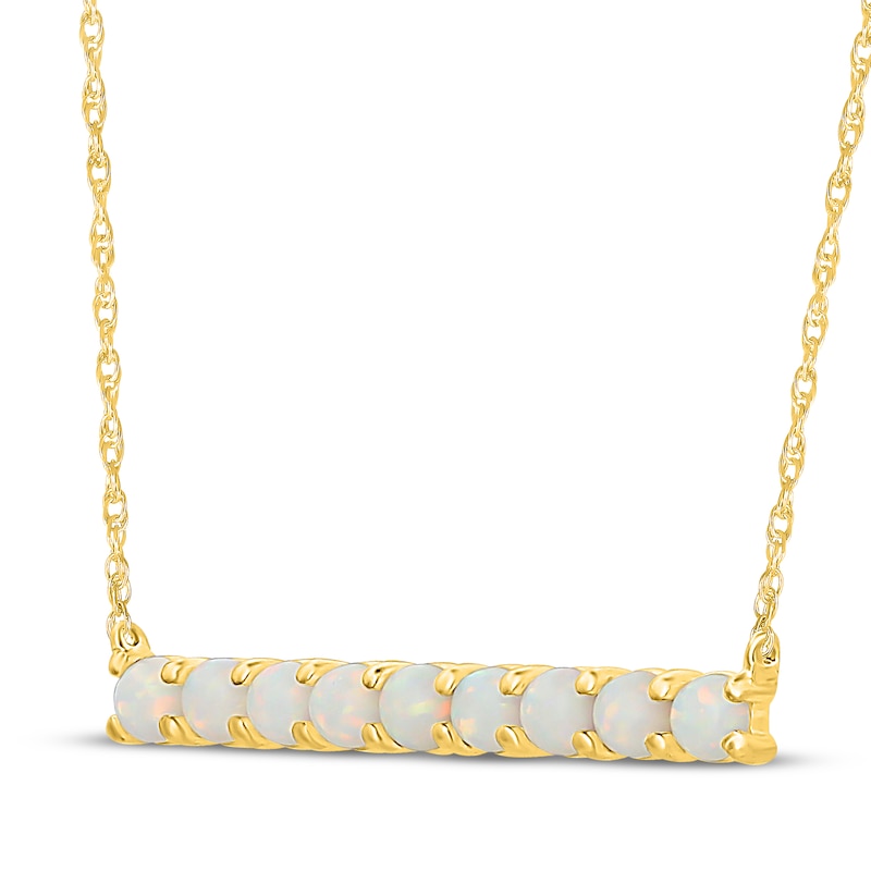 Main Image 2 of Lab-Created Opal Bar Necklace 10K Yellow Gold 18"