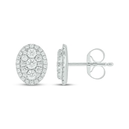 Multi-Diamond Oval Halo Stud Earrings 3/4 ct tw 10K White Gold