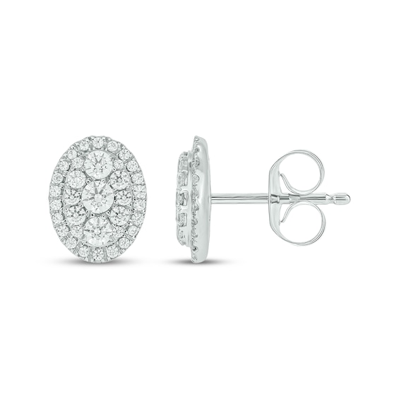 Multi-Diamond Oval Halo Stud Earrings 3/4 ct tw 10K White Gold
