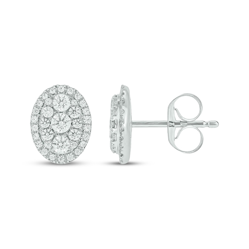 Main Image 1 of Multi-Diamond Oval Halo Stud Earrings 3/4 ct tw 10K White Gold