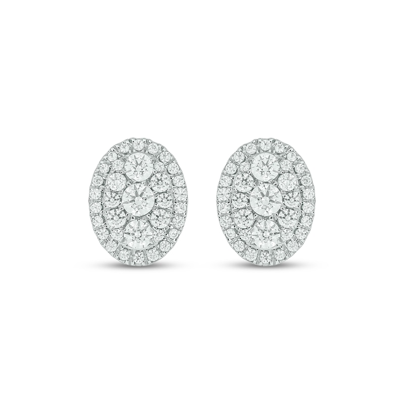 Main Image 2 of Multi-Diamond Oval Halo Stud Earrings 3/4 ct tw 10K White Gold