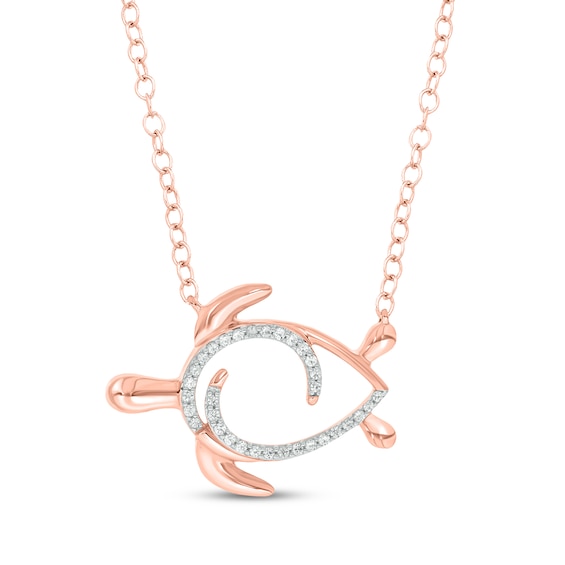 Diamond Swirl Sea Turtle Necklace 1/10 ct tw 10K Rose Gold 18"