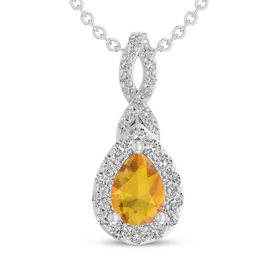 Pear-Shaped Citrine & White Lab-Created Sapphire Drop Necklace Sterling Silver 18"