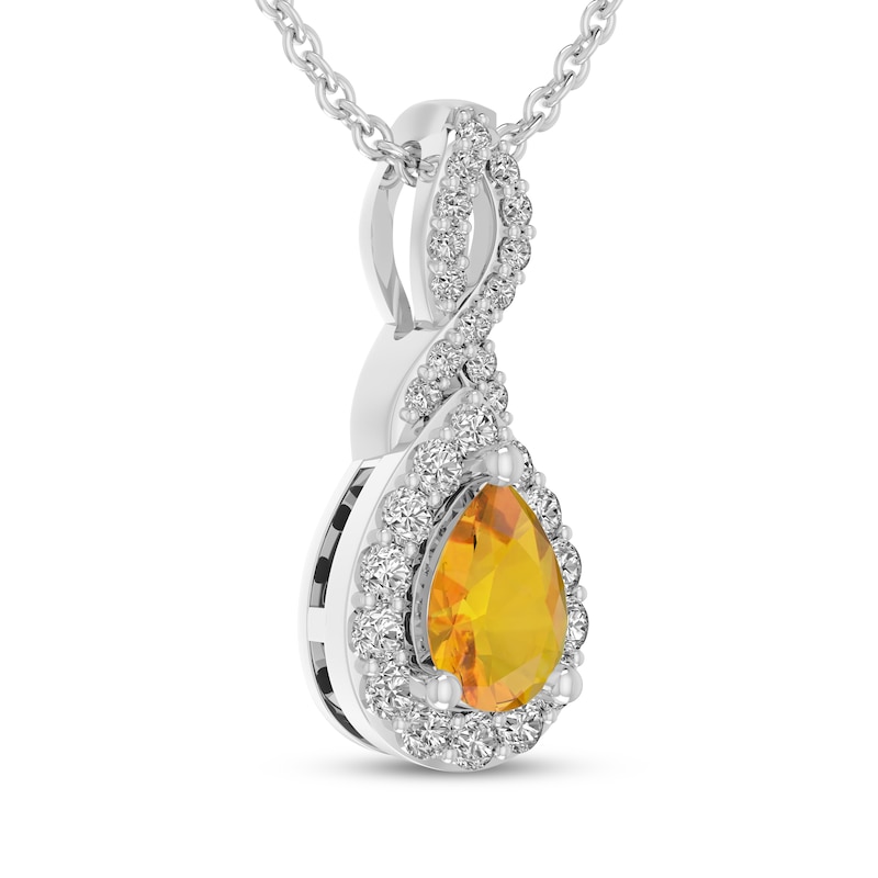 Main Image 2 of Pear-Shaped Citrine & White Lab-Created Sapphire Drop Necklace Sterling Silver 18"