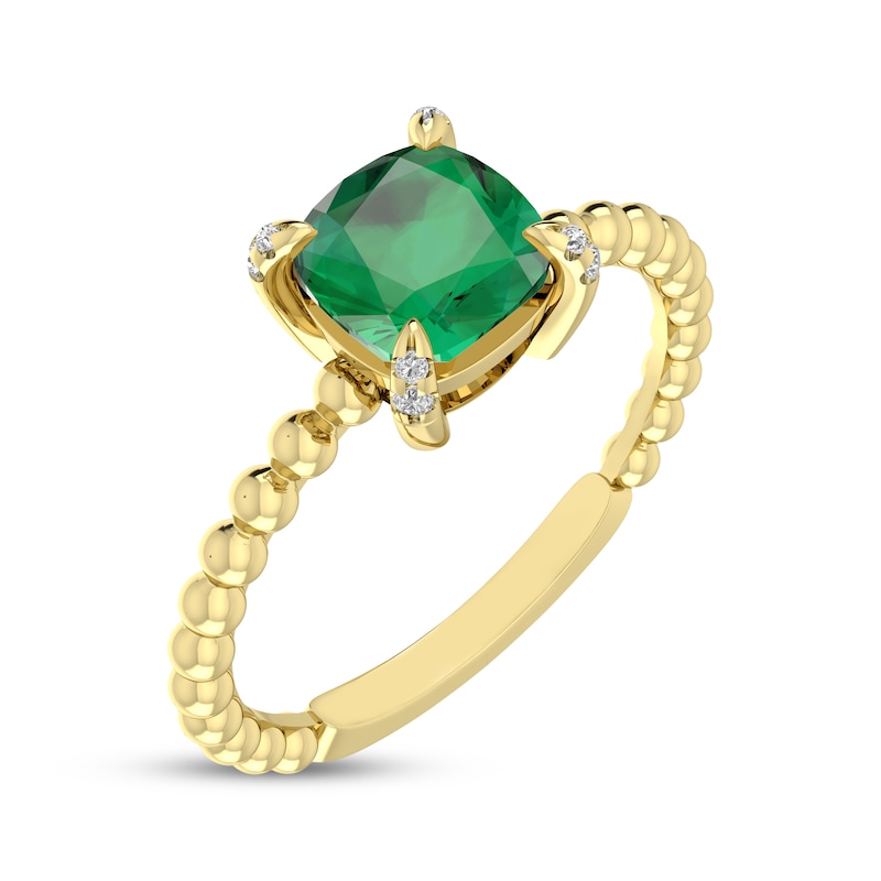 Main Image 2 of Cushion-Cut Lab-Created Emerald & Diamond Accent Ring 10K Yellow Gold