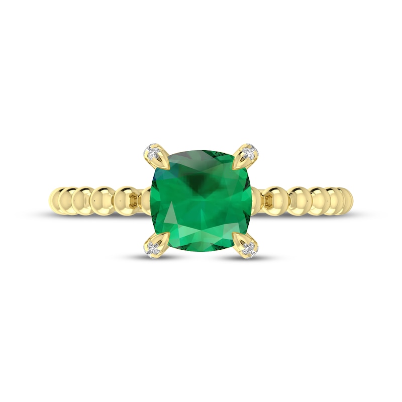 Main Image 3 of Cushion-Cut Lab-Created Emerald & Diamond Accent Ring 10K Yellow Gold