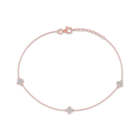 Diamond Clover Station Anklet 1/8 ct tw 10K Rose Gold 10"