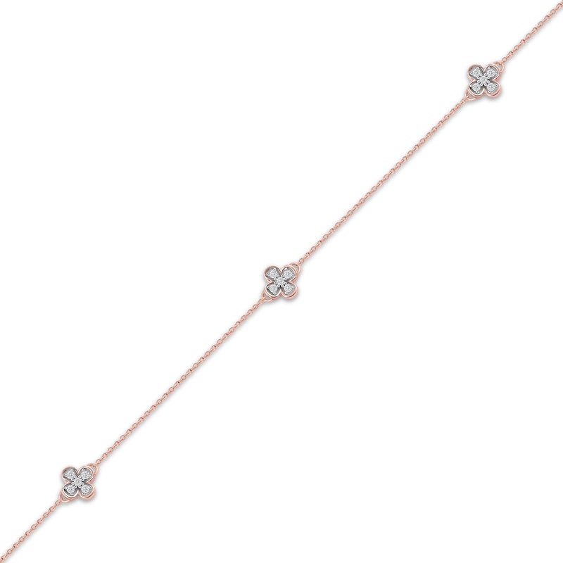 Main Image 2 of Diamond Clover Station Anklet 1/8 ct tw 10K Rose Gold 10"