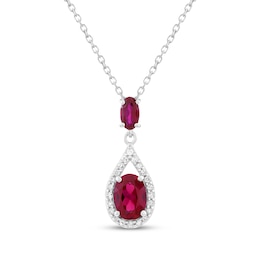 Oval-Cut Lab-Created Ruby & White Lab-Created Sapphire Necklace Sterling Silver 18"