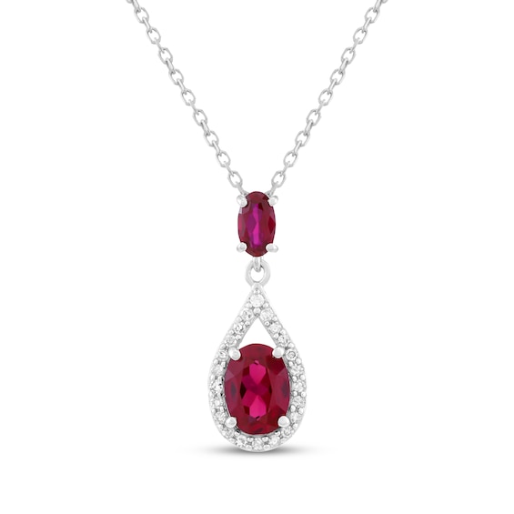 Oval-Cut Lab-Created Ruby & White Lab-Created Sapphire Necklace Sterling Silver 18"