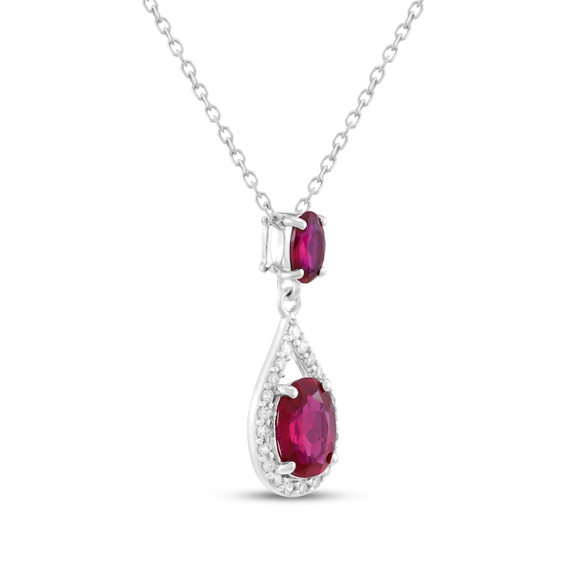 Main Image 2 of Oval-Cut Lab-Created Ruby & White Lab-Created Sapphire Necklace Sterling Silver 18"