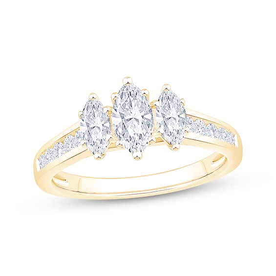 Memories Moments Magic Marquise-Cut Lab-Grown Diamond Three-Stone Engagement Ring 1 ct tw 14K Yellow Gold