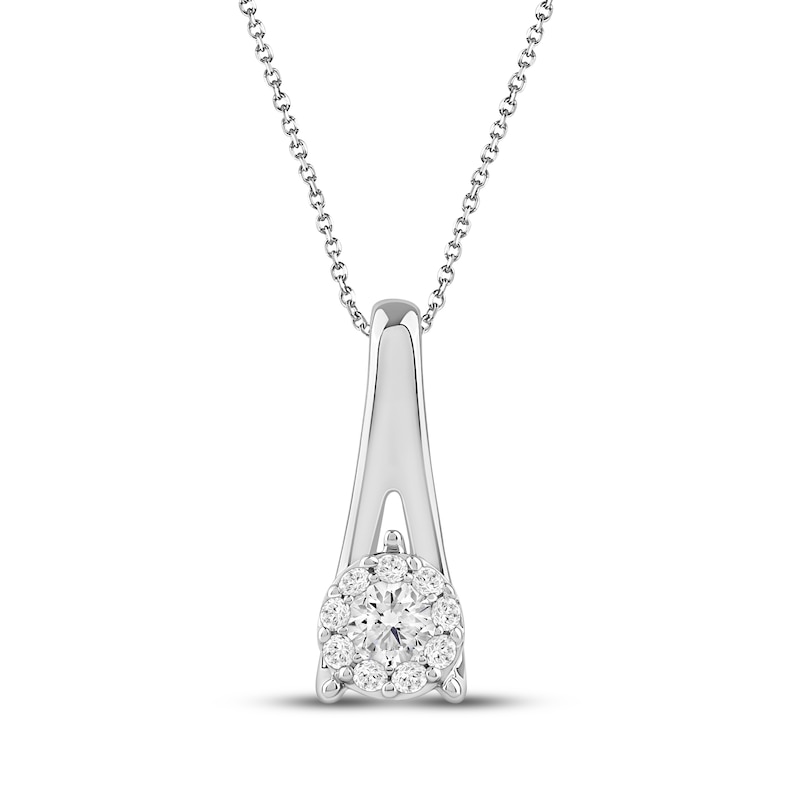 Main Image 1 of Closer Together Lab-Grown Diamond Halo Drop Necklace 1/4 ct tw Sterling Silver 18"