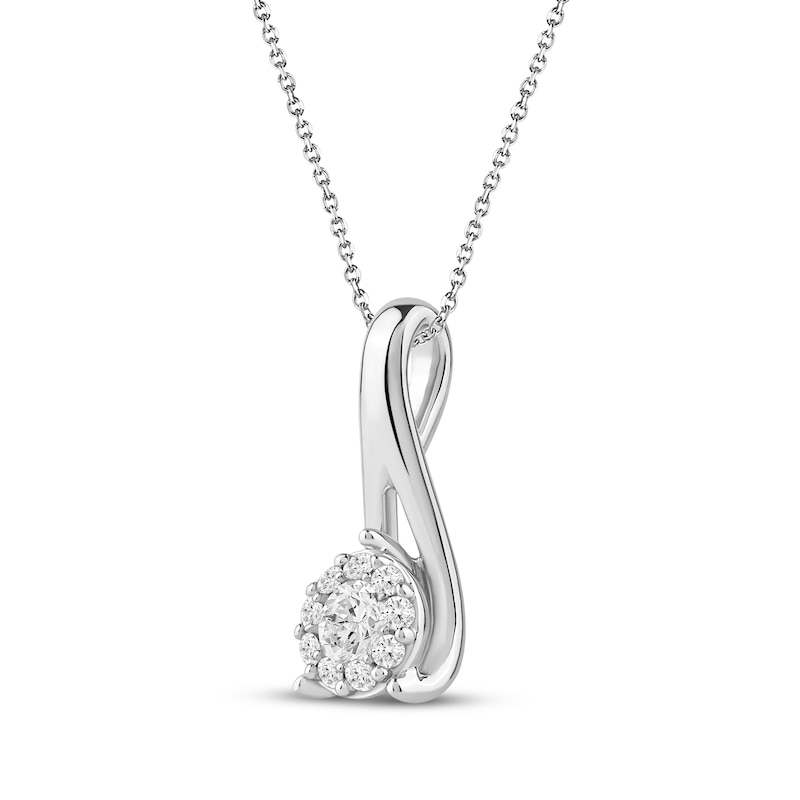 Main Image 2 of Closer Together Lab-Grown Diamond Halo Drop Necklace 1/4 ct tw Sterling Silver 18"