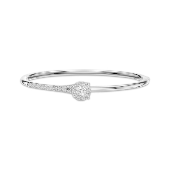 Closer Together Lab-Grown Diamond Halo Bangle Bracelet 1 ct tw Sterling Silver