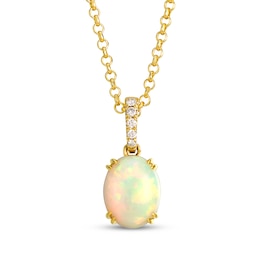Le Vian Oval-Cut Opal Necklace 1/10 ct tw Diamonds 14K Honey Gold 19"
