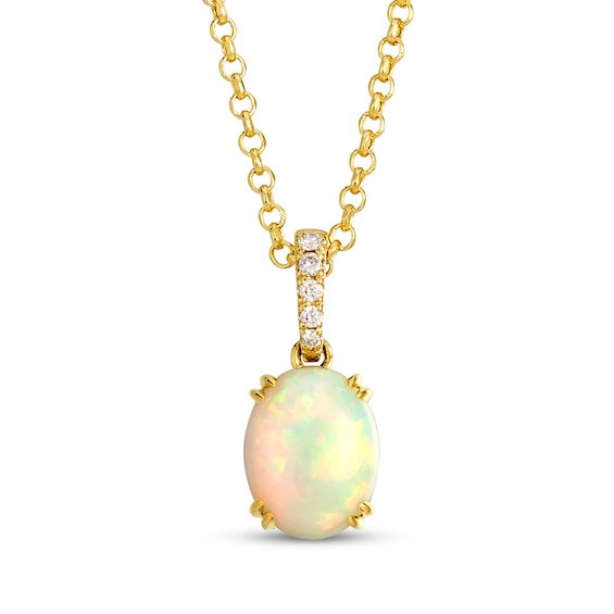 Le Vian Oval-Cut Opal Necklace 1/10 ct tw Diamonds 14K Honey Gold 19"