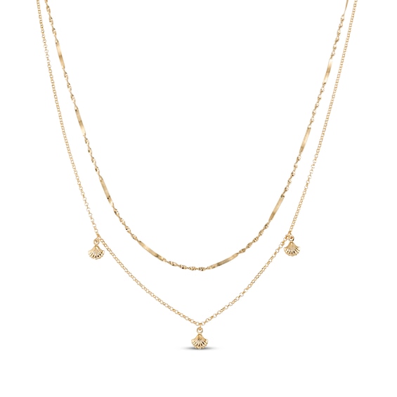 Layered Seashell Station Necklace 24K Yellow Gold Vermeil Sterling Silver 18"