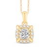 Thumbnail Image 1 of Princess-Cut Diamond Halo Necklace 3/4 ct tw 10K Yellow Gold