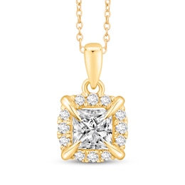 Princess-Cut Diamond Halo Necklace 3/4 ct tw 10K Yellow Gold