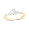 Thumbnail Image 1 of Now + Forever Lab-Grown Diamonds Oval-Cut & Pear-Shaped Three-Stone Engagement Ring 5/8 ct tw 14K Yellow Gold