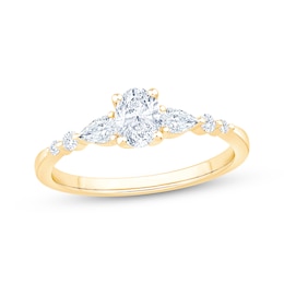 Now + Forever Lab-Grown Diamonds Oval-Cut & Pear-Shaped Three-Stone Engagement Ring 5/8 ct tw 14K Yellow Gold