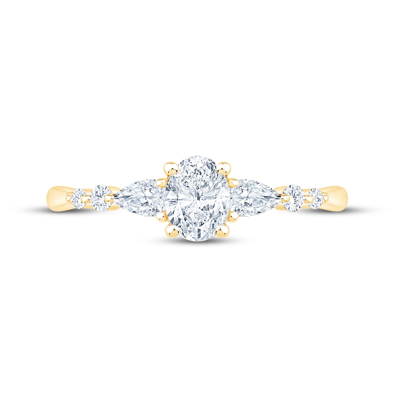 Main Image 3 of Now + Forever Lab-Grown Diamonds Oval-Cut & Pear-Shaped Three-Stone Engagement Ring 5/8 ct tw 14K Yellow Gold