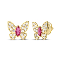 Children's Marquise-Cut Red & White Cubic Zirconia Butterfly Stud Earrings 14K Yellow Gold