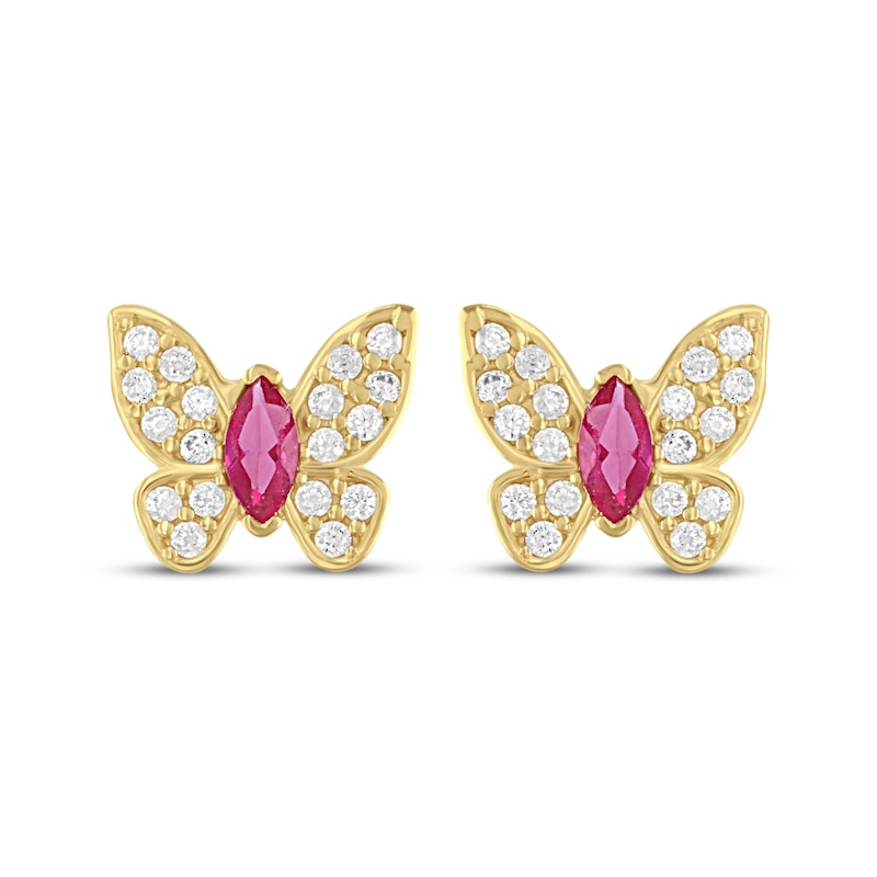 Main Image 2 of Children's Marquise-Cut Red & White Cubic Zirconia Butterfly Stud Earrings 14K Yellow Gold