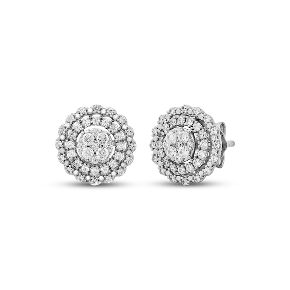 Multi-Diamond Double Halo Stud Earrings 1/2 ct tw 10K White Gold