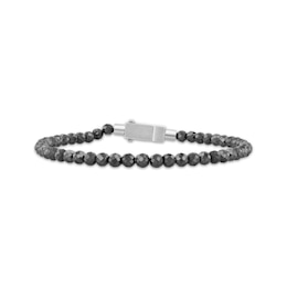 Men's Hematite Bead Bracelet Stainless Steel 8.5"