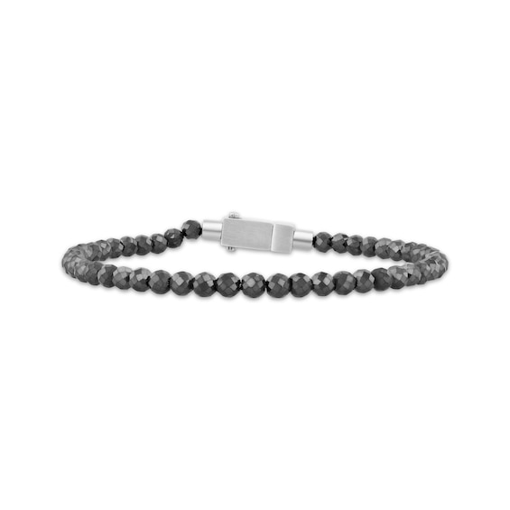Men's Hematite Bead Bracelet Stainless Steel 8.5"