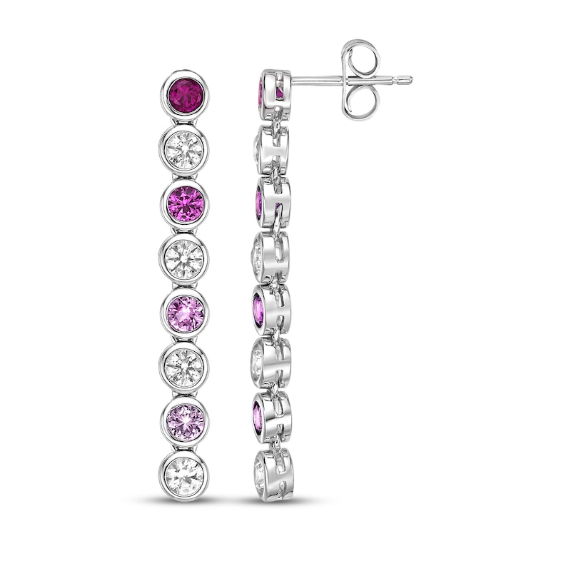 Main Image 1 of Lab-Created Ruby, Pink and White Lab-Created Sapphire Ombré Drop Earrings Sterling Silver