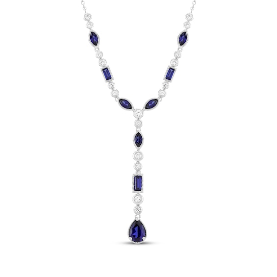 Multi-Shape Blue & White Lab-Created Sapphire Dangle Y-Drop Necklace Sterling Silver 18"